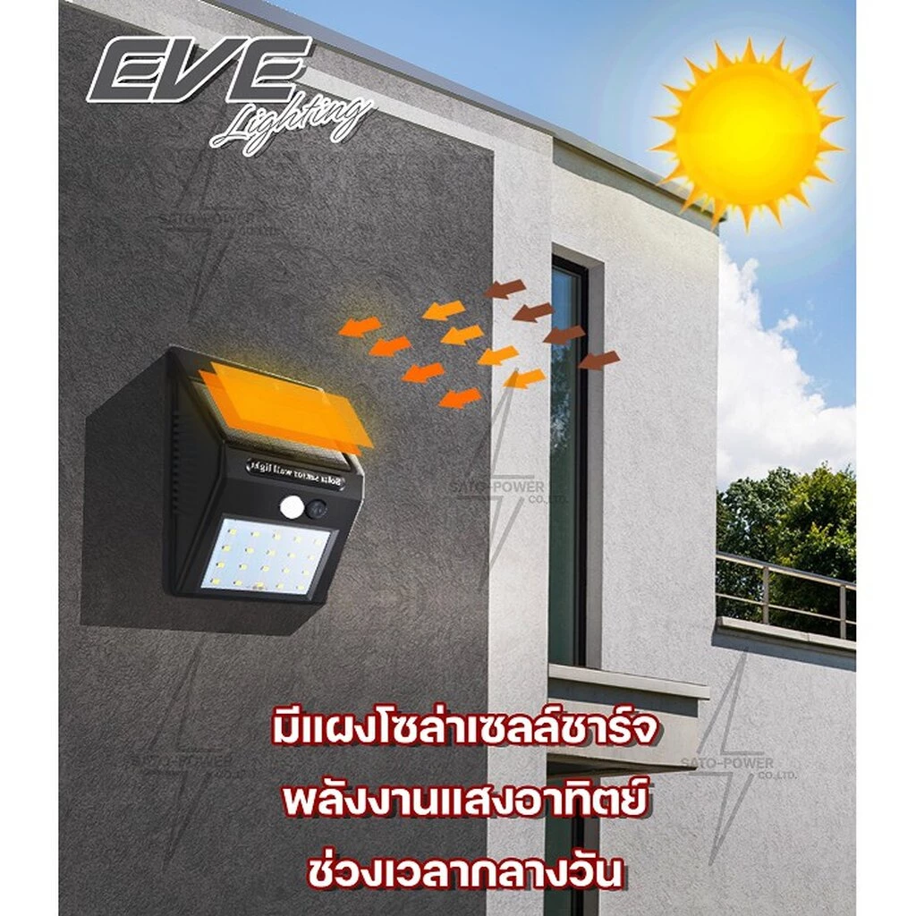 EVE Lighting โคมไฟติดผนัง แอลอีดี โซล่าเซลล์ 0.44วัตต์ รุ่น WSL-01 (0.44 วัตต์ / ระบบ Motion Sensor)